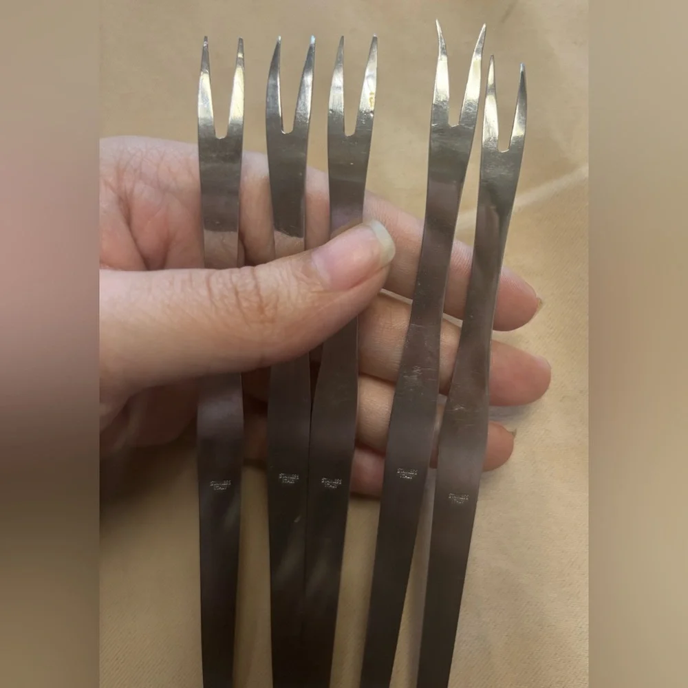 Set of 5 - Stainless Steel Seafood Cocktail Shrimp Forks‎ Made in Italy